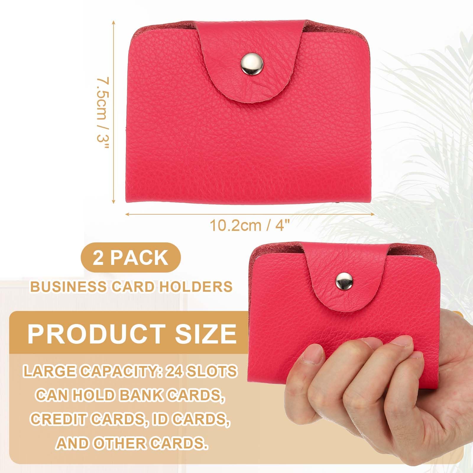 QUARKZMAN 2 Piezas De Portatarjetas De Cuero Organizador De Tarjetas De Visita Estuche Delgado Para Tarjetas De Identificación Monedero De Bolsillo Protector Con 24 Ranuras Rojo Rosa