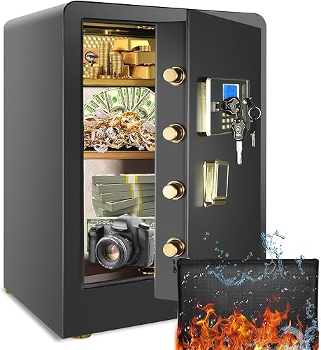 Miniatura 1 de Caja fuerte para el hogar, caja fuerte grande de 4.2 quilates, impermeable, doble llave de seguridad digital con bolsa ignífuga, caja de seguridad