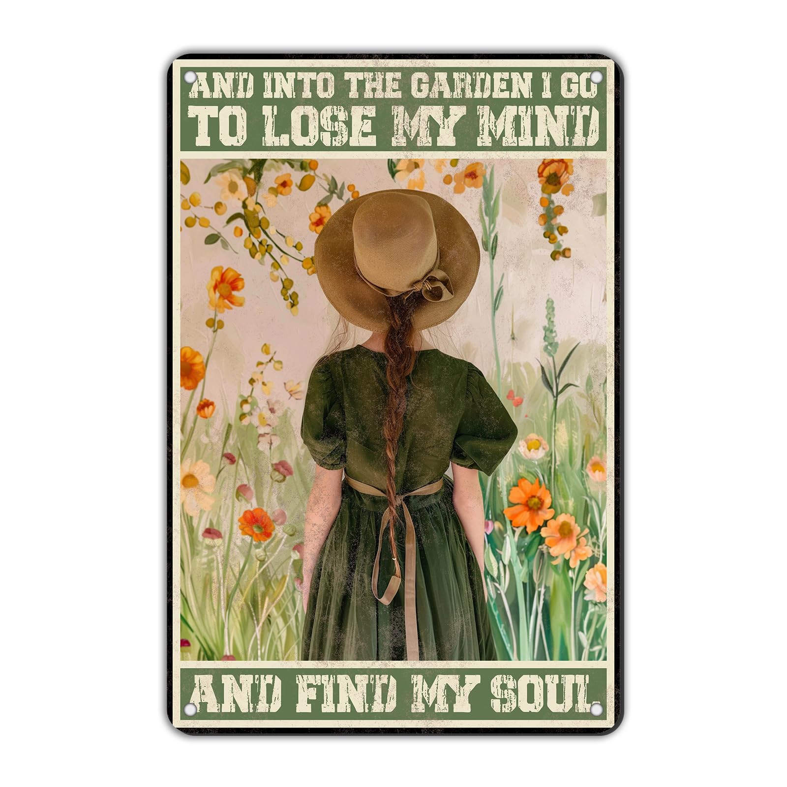 Anceky Sign And Into The Garden I Go Girl Metal Tin Sign Funny Wall Decor for Living Room Bathroom Home Backyard Gate 12×8 Inch