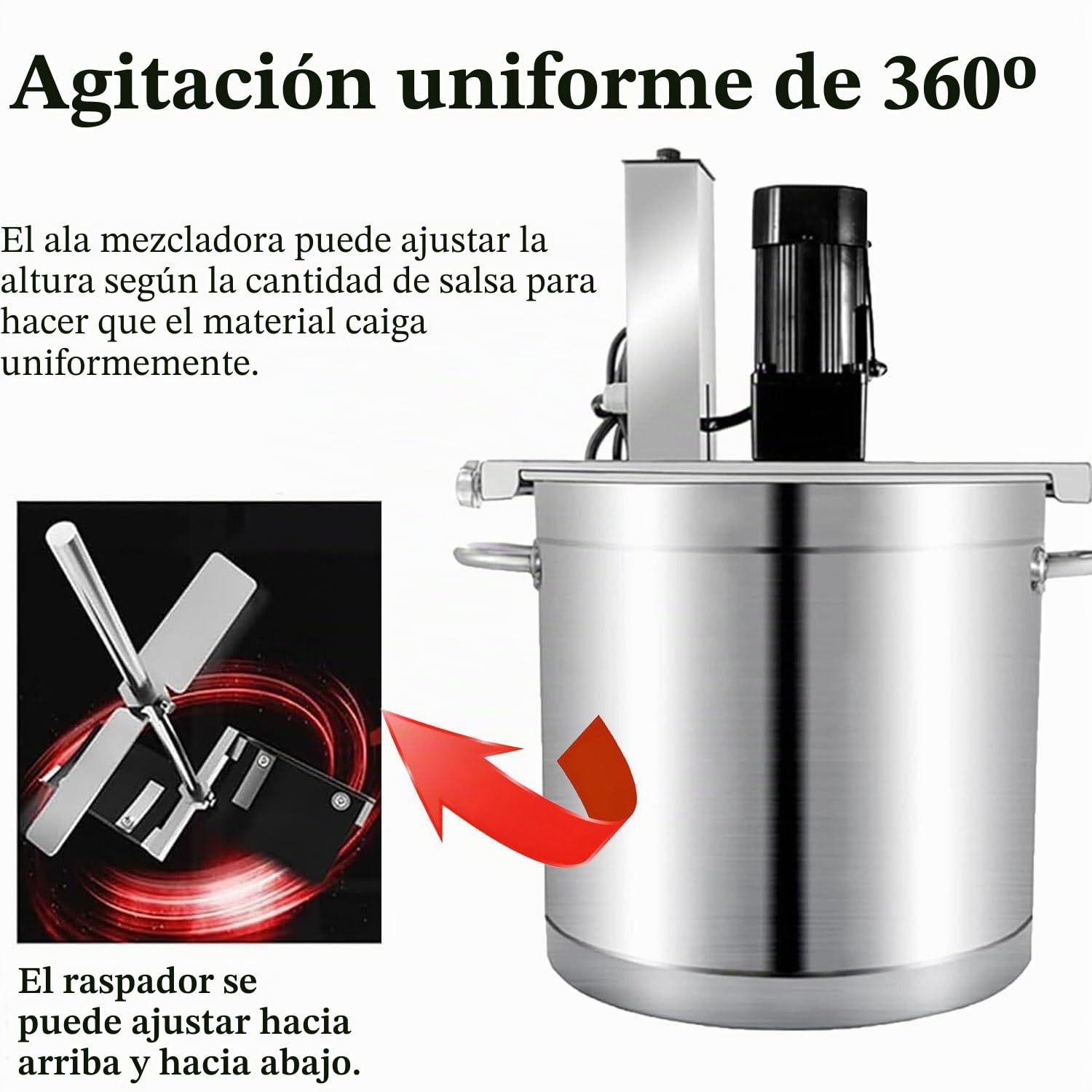 Máquina mezcladora automática de alimentos para ollas de sopa, agitador de velocidad ajustable de acero inoxidable para condimentos de ollas calientes y preparación de salsas de sopa.
