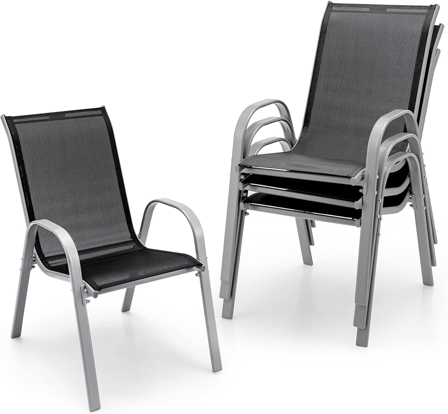 Tangkula Set of 4 Stackable Outdoor Dining Chairs, Patio Chairs with