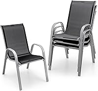 Giantex 4-Pack Stackable Patio Dining Chairs, 330lbs Capacity, Rustproof Steel Frame, All-Weather Breathable Fabric for Outdoor Pool Garden Yard