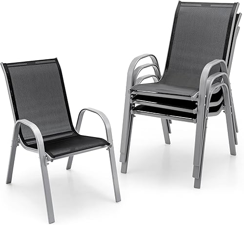 Giantex Juego de 4 sillas de patio, sillas de comedor apilables para exteriores, capacidad de 330 libras, resistentes a todo tipo de clima, sillones