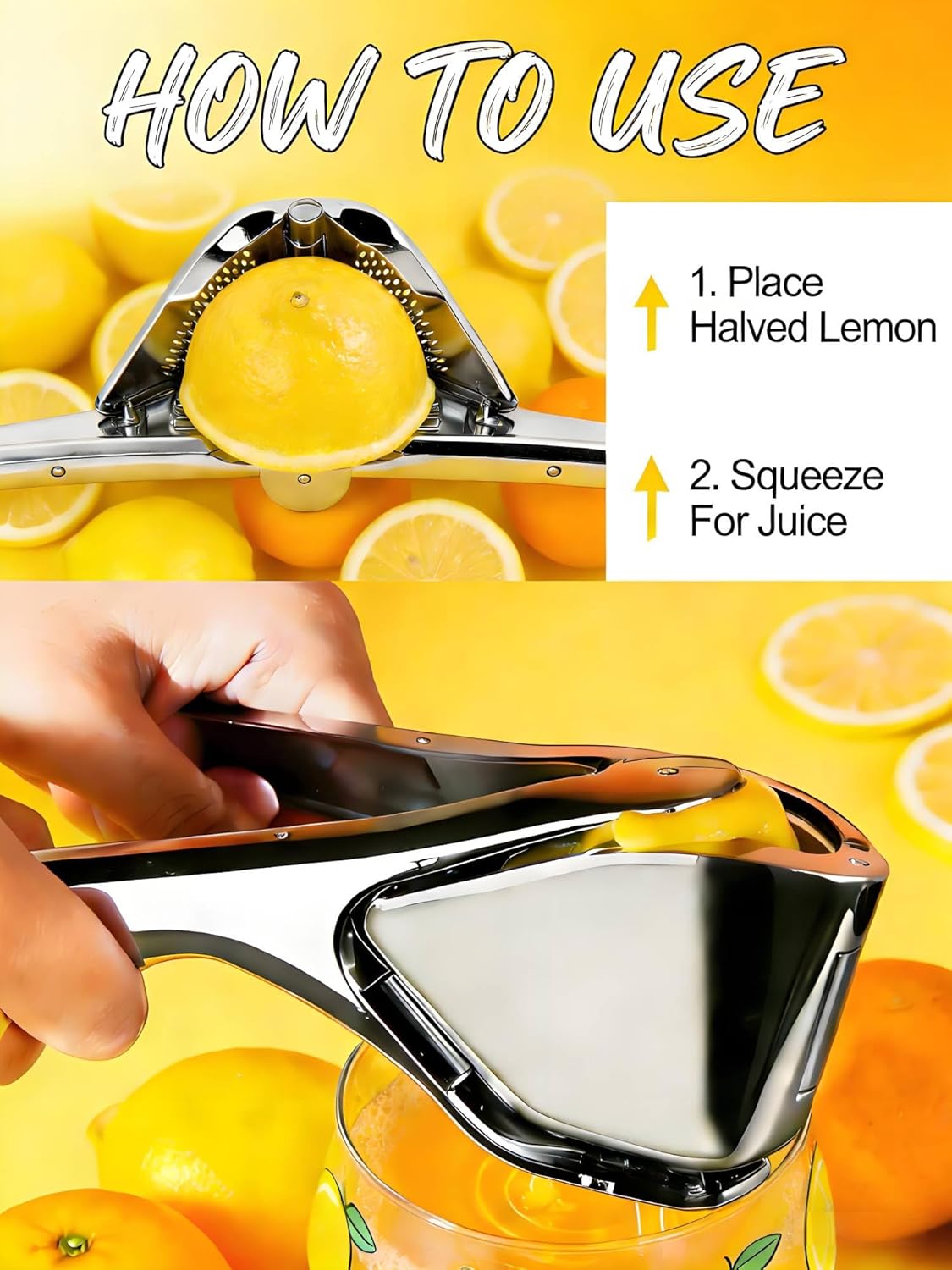 Lemon Squeezer, Stainless Steel Lemon Juicer, Hand Juicer, Manual Citrus Squeezer, Handheld Squeeze Lemons Citrus Lime Orange (Silver)