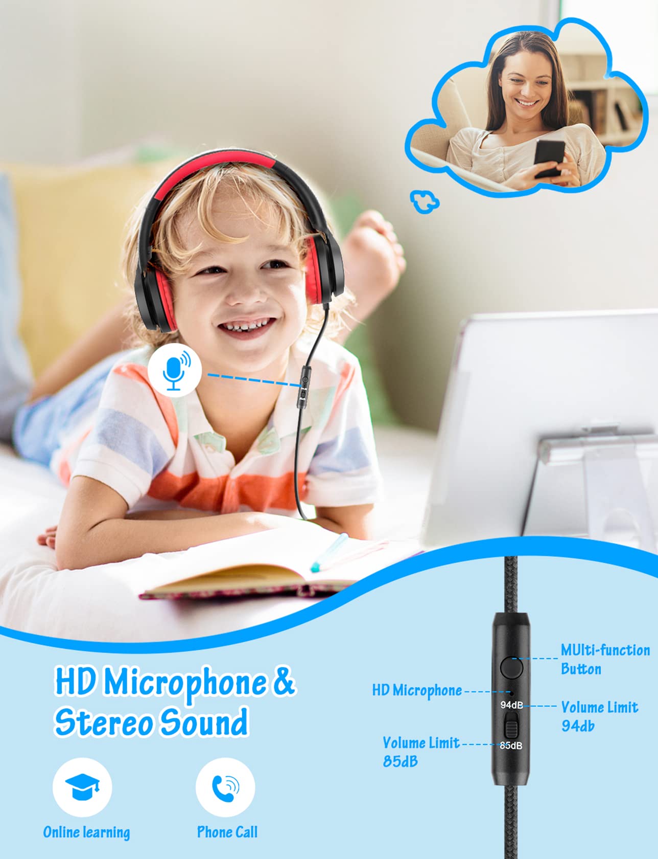 Amazon.com: Voopwink Kids Headphones with Microphone, Wired