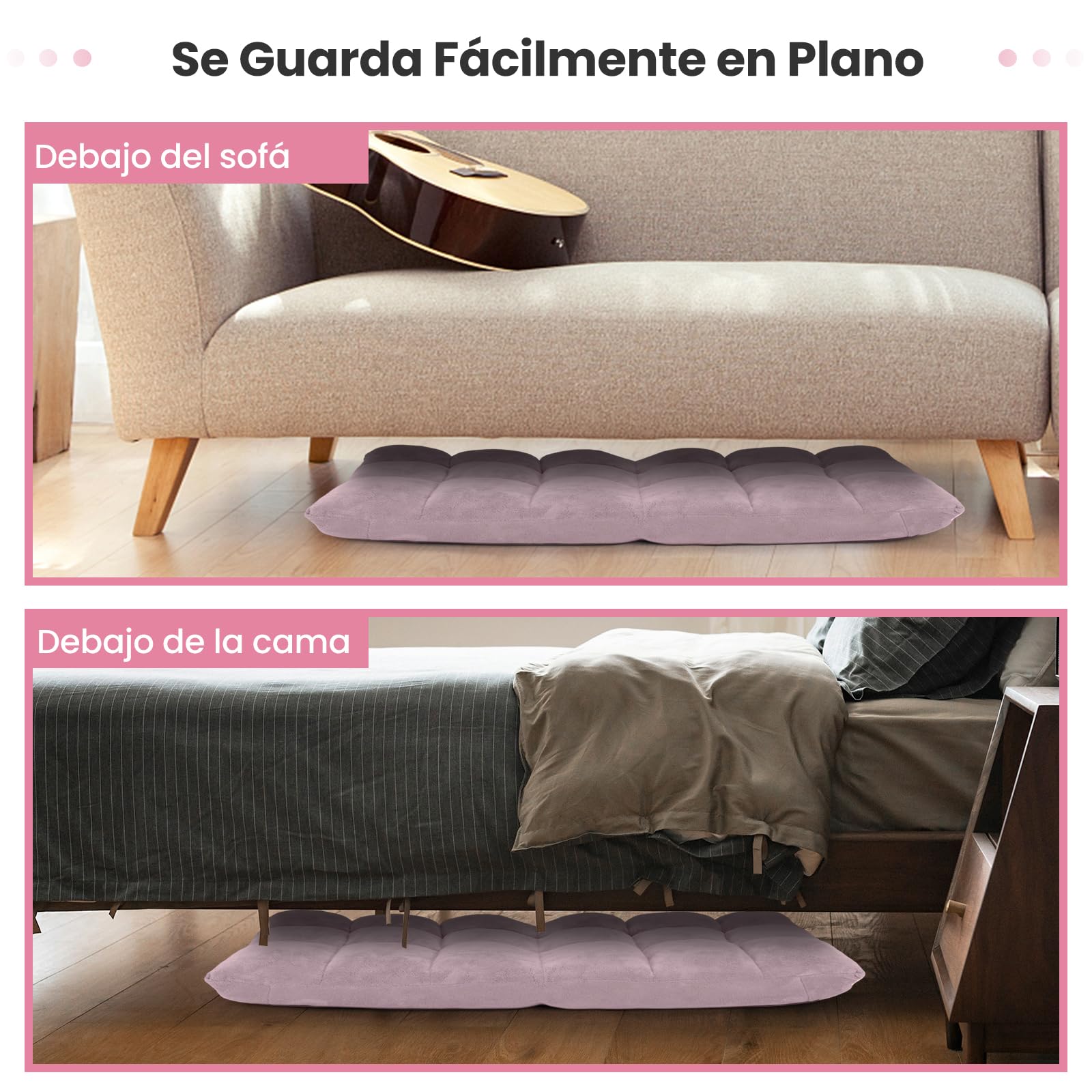 COSTWAY Sofá Suelo, Silla de Suelo Individual, Respaldo Ajustable en 14 Posiciones, Sofá Perezoso con Esponja Gruesa y Tela de Terciopelo, Silla Plegable de Meditación y de Lectura (Rosado Claro)