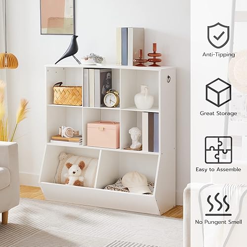 Miniatura 4 de HOOBRO Estantería para niños, armario de almacenamiento de juguetes, organizador de juguetes para niños, 8 cubículos, estribo para libros,