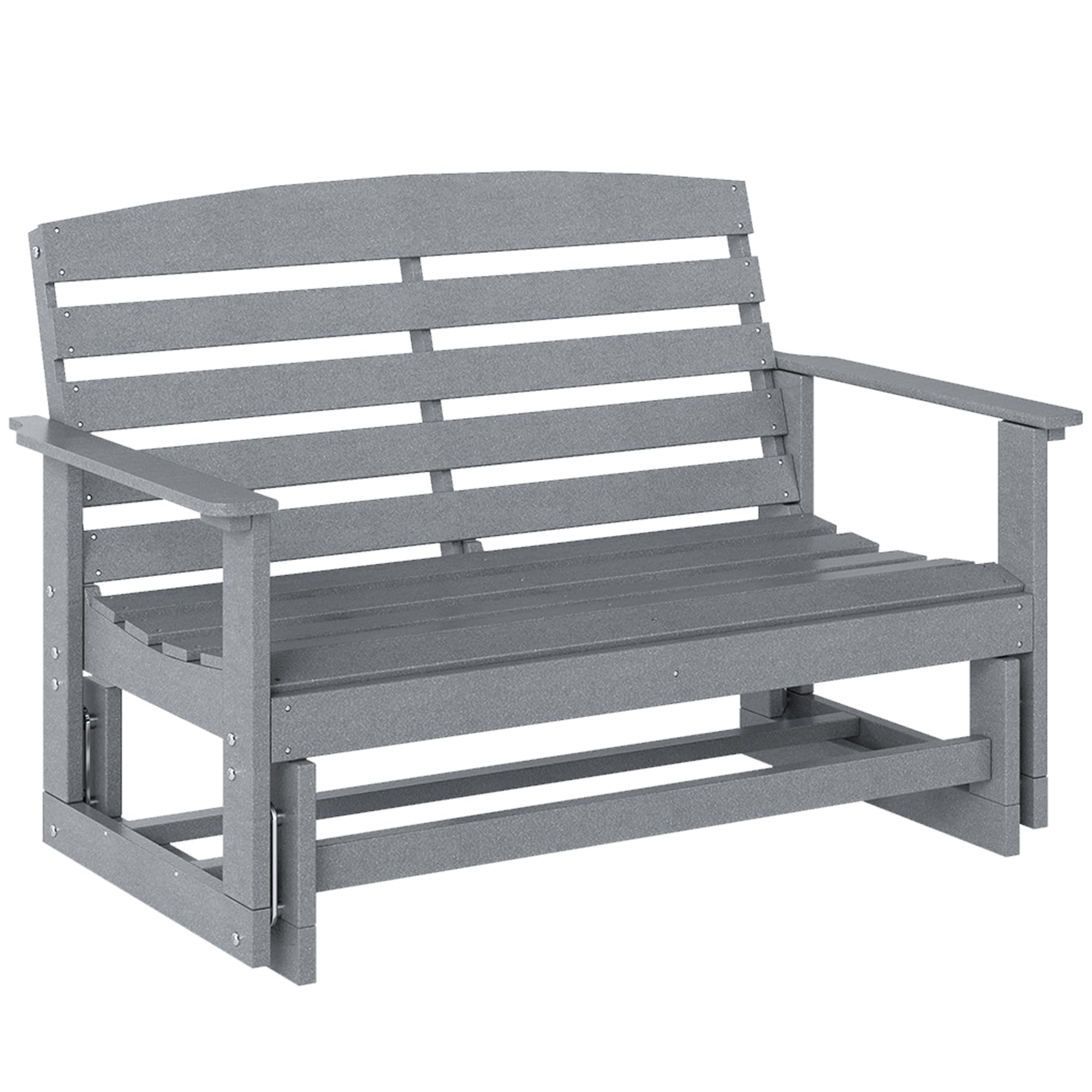 Outsunny 2-Person Outdoor Glider Bench Patio Double Swing Rocking Chair Loveseat w/Slatted HDPE Frame for Backyard Garden Porch, Light Gray