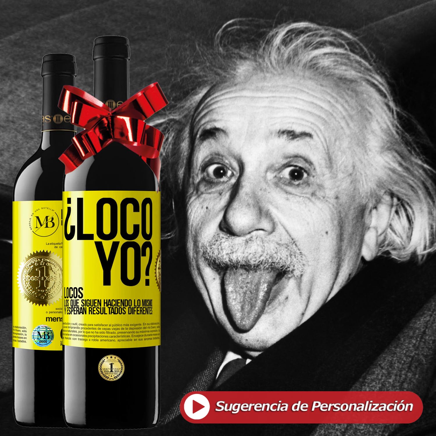 «Es mejor estar callado y parecer estúpido, que abrir...» Mensaje en una Botella. Estuche-Maletín de LUJO 2x Vino Tinto Premium Reserva 12 Meses y Set de 4 Accesorios. Etiqueta Roja PERSONALIZABLE