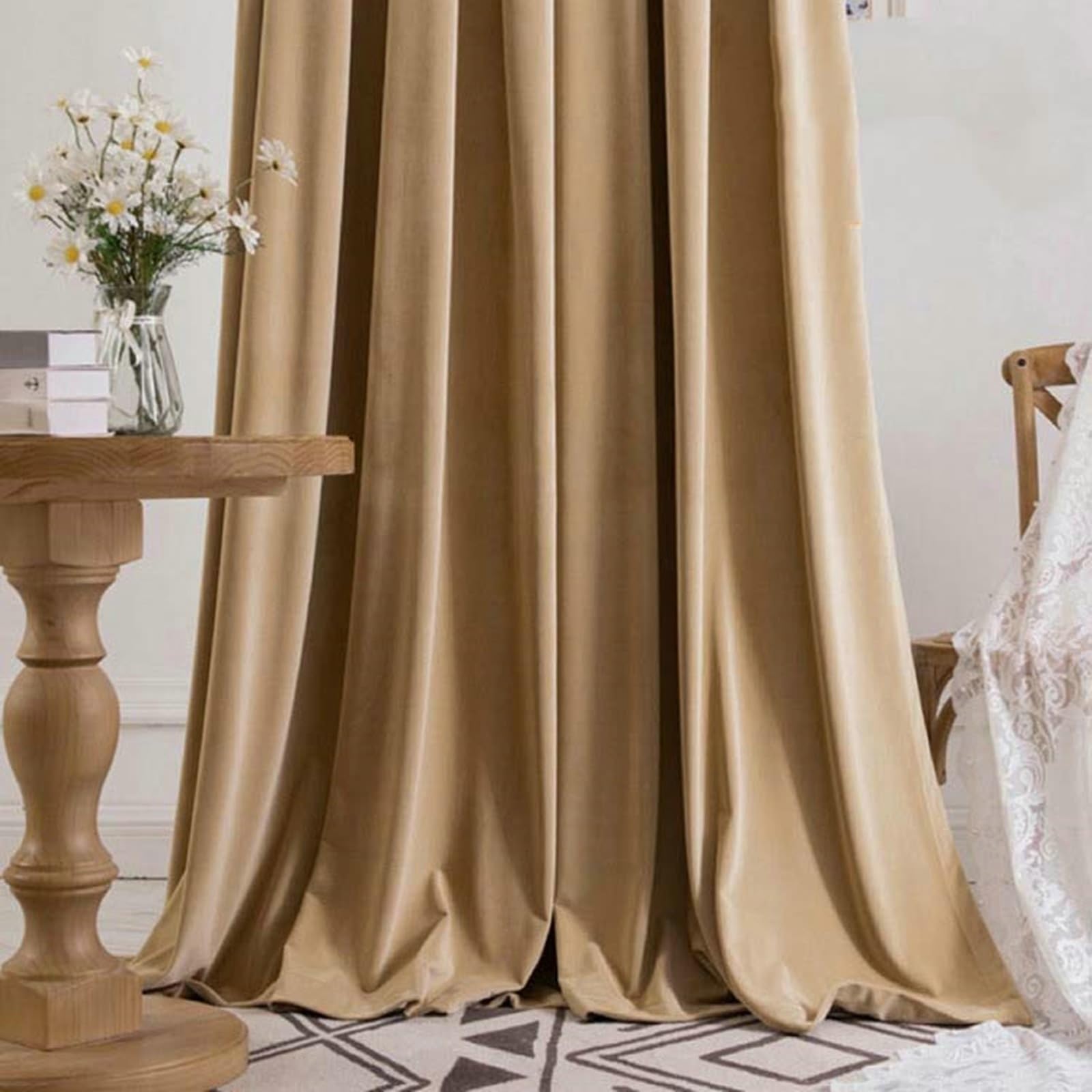 Whoiy 84 Inch Blackout Curtains for Bedroom, Light Brown Window Curtain Panels Velvet Modern Grommet 2 Panel Set for Living Room, 54 x 84 Inches