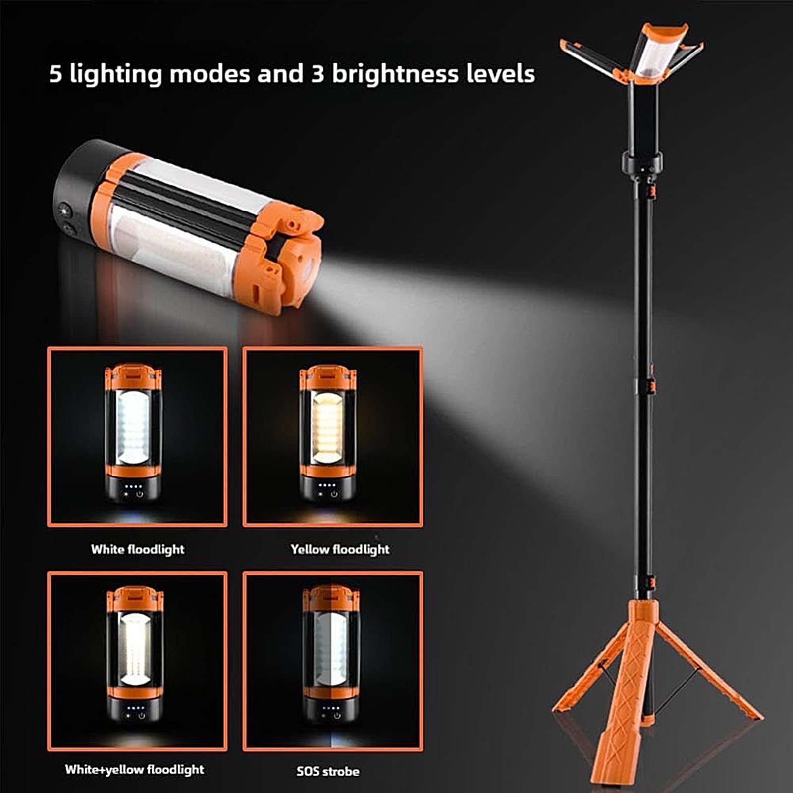Latarka kempingowa teleskopowa 4 tryby, 10000mAh przenośna lampa LED ze | Przenośna latarka robocza do warsztatu, garażu, inspekcji, napraw, ciężarówek, wędkowania,