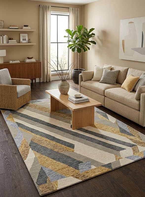 Saffron Hand-Tufted Wool Rug, Grey/Gold — $813