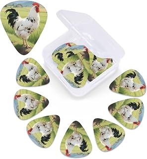 Chicken print Guitar Picks With Storage Box Resistant Guitar Pick 12 Pack Guitar Accessories for Electric Guitar Ukulele Bass Personalized Gifts