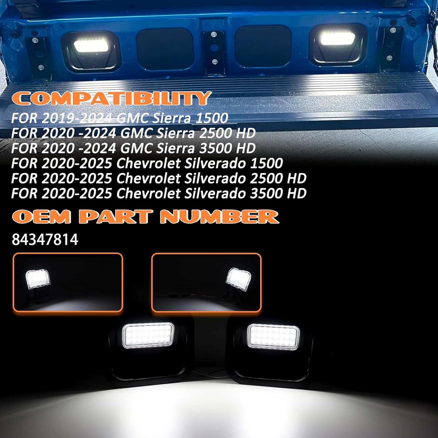 LED Tailgate Step Light Truck Bed Multi-Pro Lamp Assembly for GMC Sierra & Chevy Silverado 1500 2500 3500 HD 2020-2025, 2PCS White With Wiring Harness &Plastic pry bar accessories