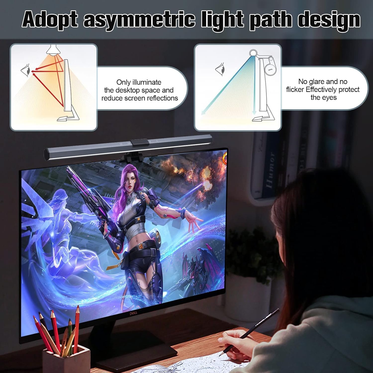 Anpro Monitor Lampe, Computer Monitor Light Bar mit Touchscreen, 3 Farbtemperaturen, stufenlose Einstellung, keine Blendung und kein Flimmern, Augen schützen, Grau