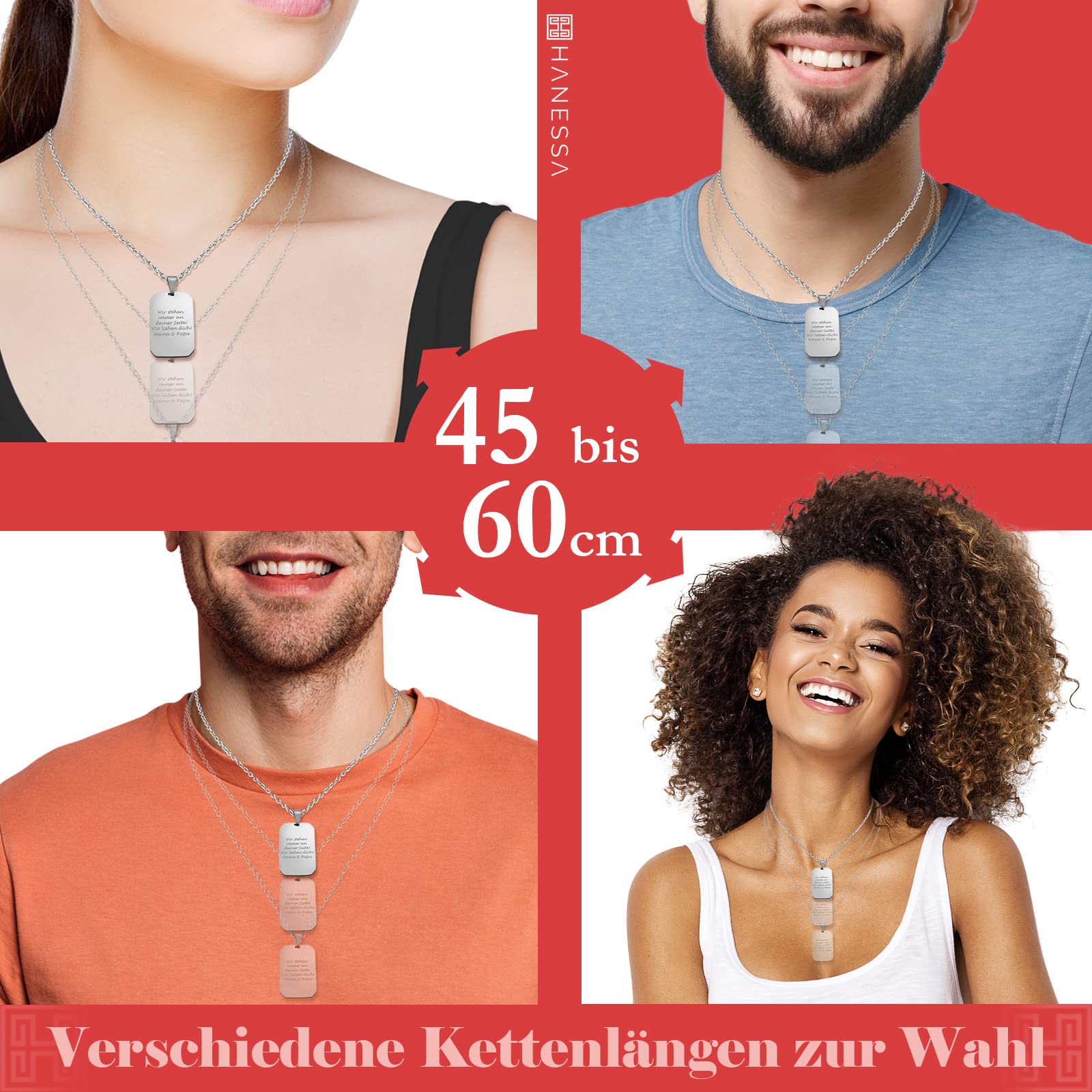 Personalisierte Dog Tag Kette mit Gravur - Hundemarke mit Gravur Edelstahl 50 cm - Personalisierte Kette mit Namen Herren - Erkennungsmarke Männer Halskette Dog Tag