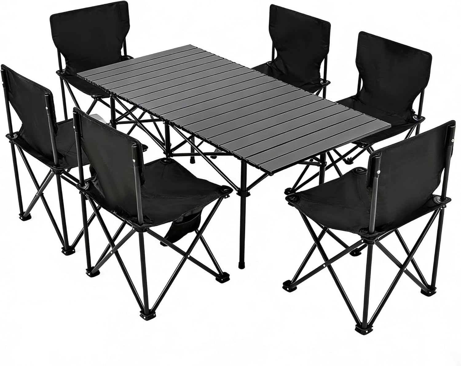 Camping Table Folding Portable Camp Table with 6 Chairs, Folding Picnic Table with Carry Bag Indoor Outdoor for Camping, Beach, Patio, RV, Backyard BBQ, Sturdy, Stable, Easy to Carry, Black