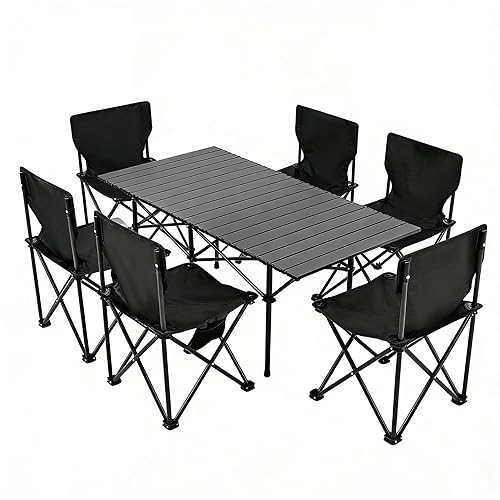 Camping Table Folding Portable Camp Table with 6 Chairs, Folding