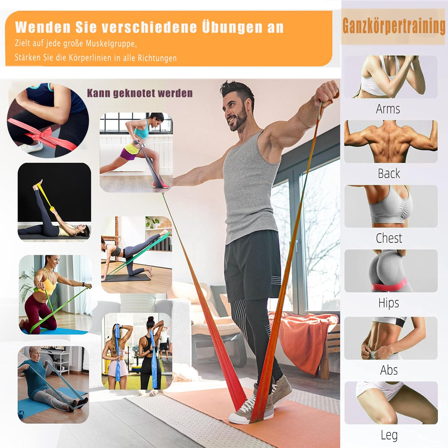 Haquno [4 Pezzi] Elastici Fitness, 1.5M/1.8M Banda Elastica Fasce Resistenza,4 Livelli di Resistenza, Fasce Elastiche Fitness per Donne o Uomini,Ideale per, Yoga, Pilates, Allenamento di Forza