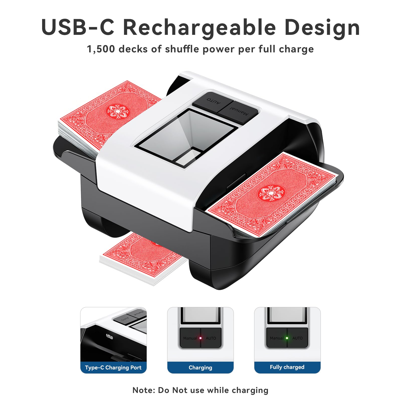 JOSTART Quiet Smooth Automatic Card Shuffler : Rechargeable Dual-Mode 2-Deck USB-C pour Poker Blackjack Texas Hold'em Soirée de Jeux en Famille