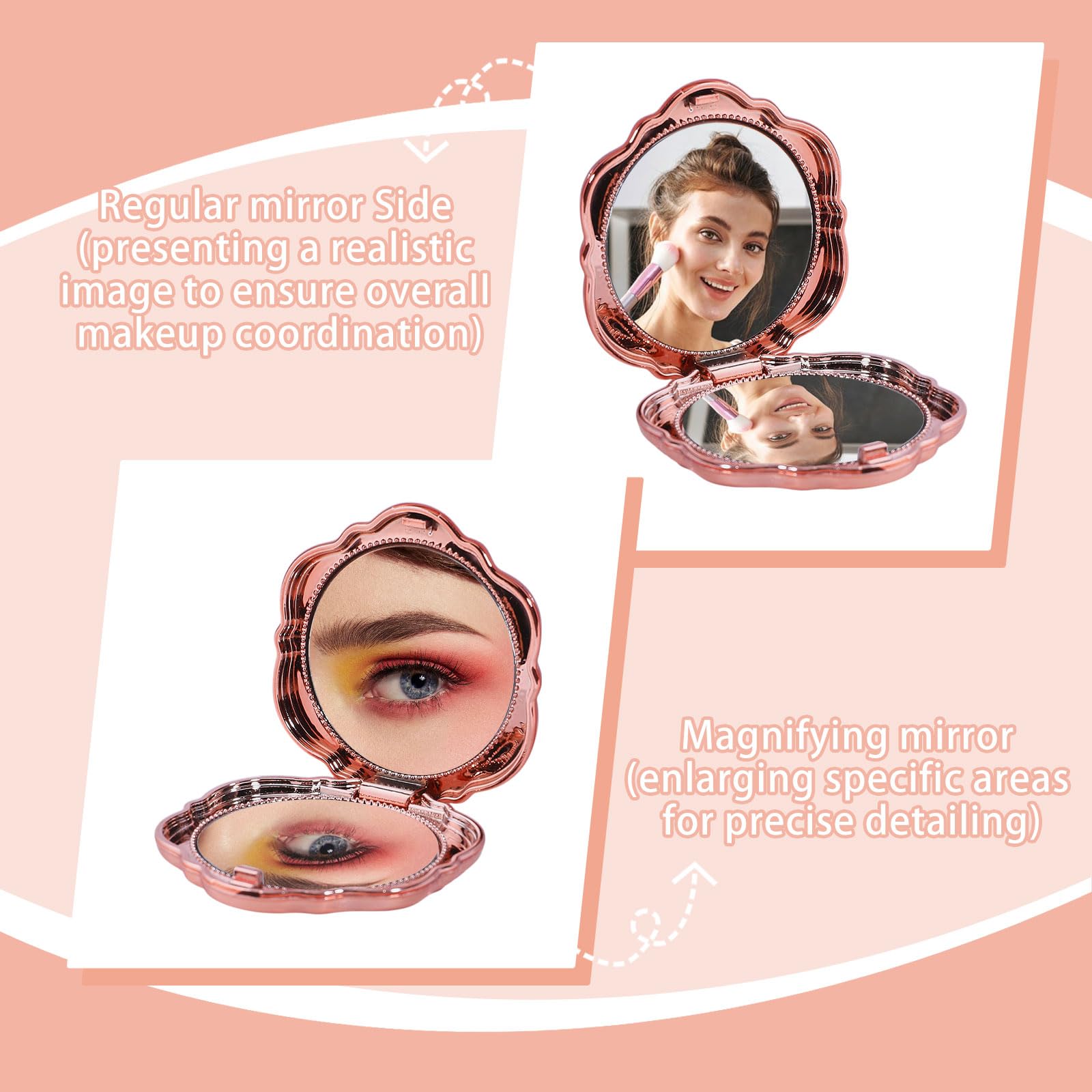 FREEBLOSS Lot de 50 Miroir de Poche Rose Compact 3D avec 50 Cartes et 50 Pochettes en Organza Idéal pour Un Mariage Un Anniversaire Une Fête Prénatale Ou Un Voyage 2.5" Tour