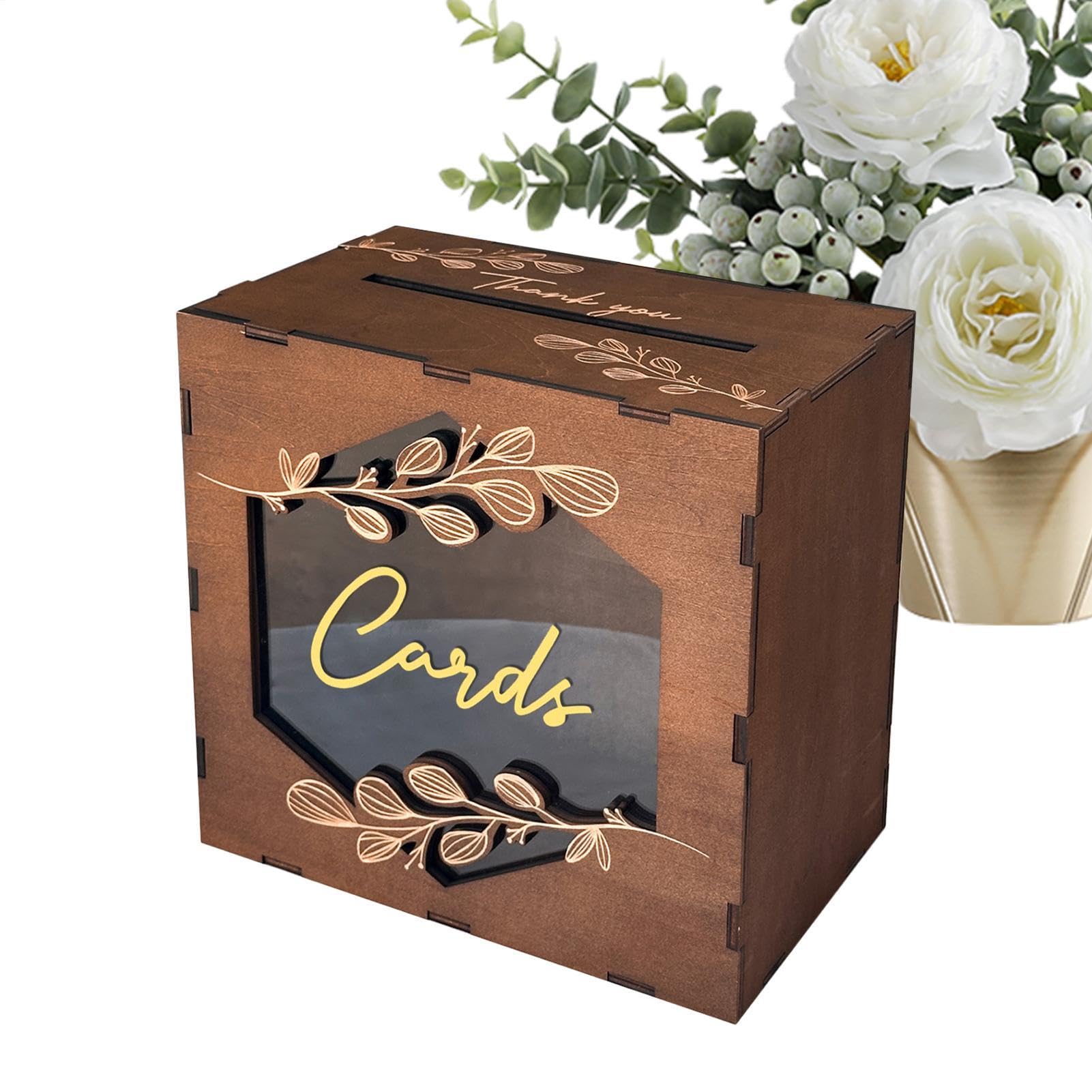 Caja para tarjetas de boda rústica que evita la pérdida de sobres con ventana transparente