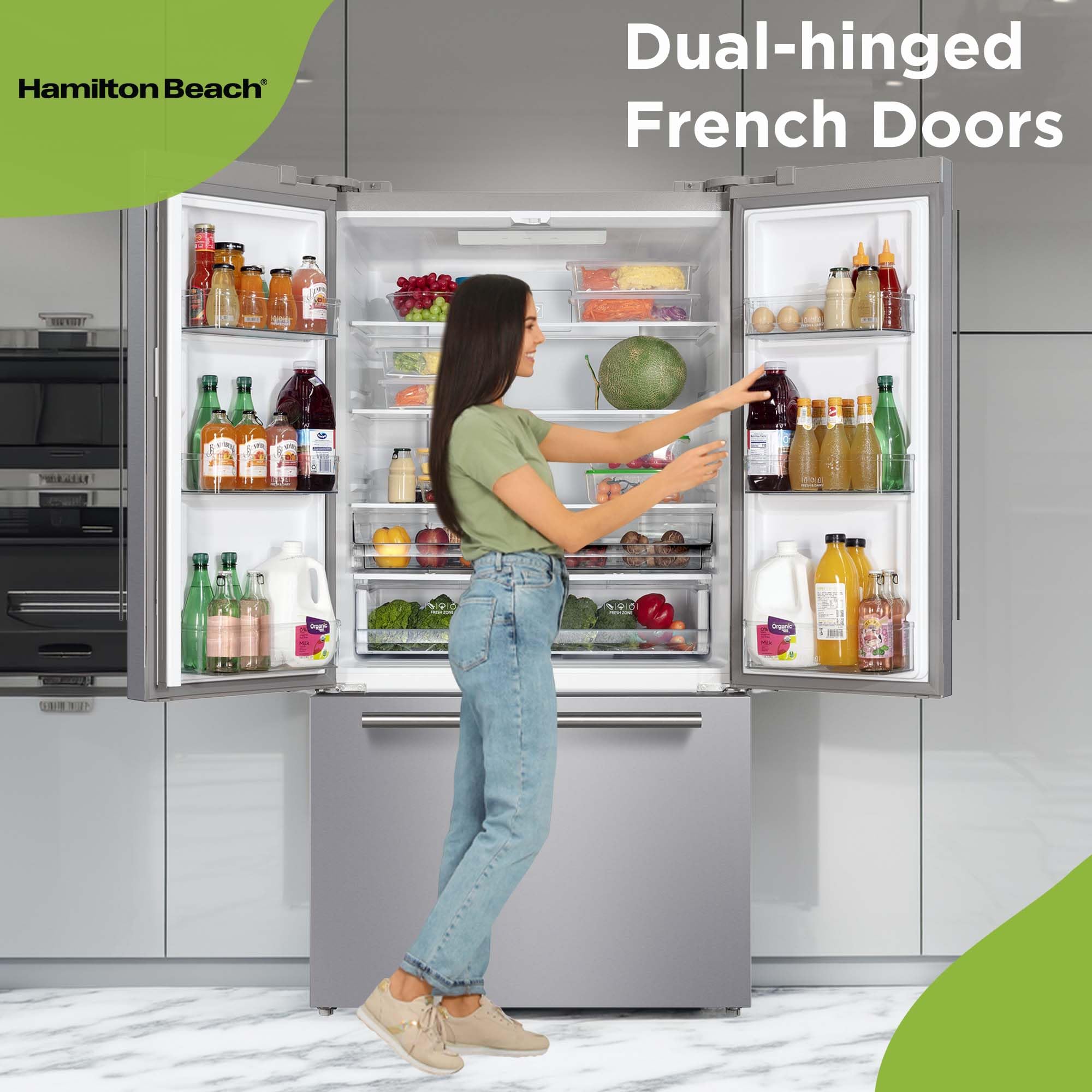 Hamilton Beach Hbf2067 French Door Full Size Refrigerator With Freezer Drawer, 20.3 Cu Ft, Stainless Steel on Fridge.com - View 3
