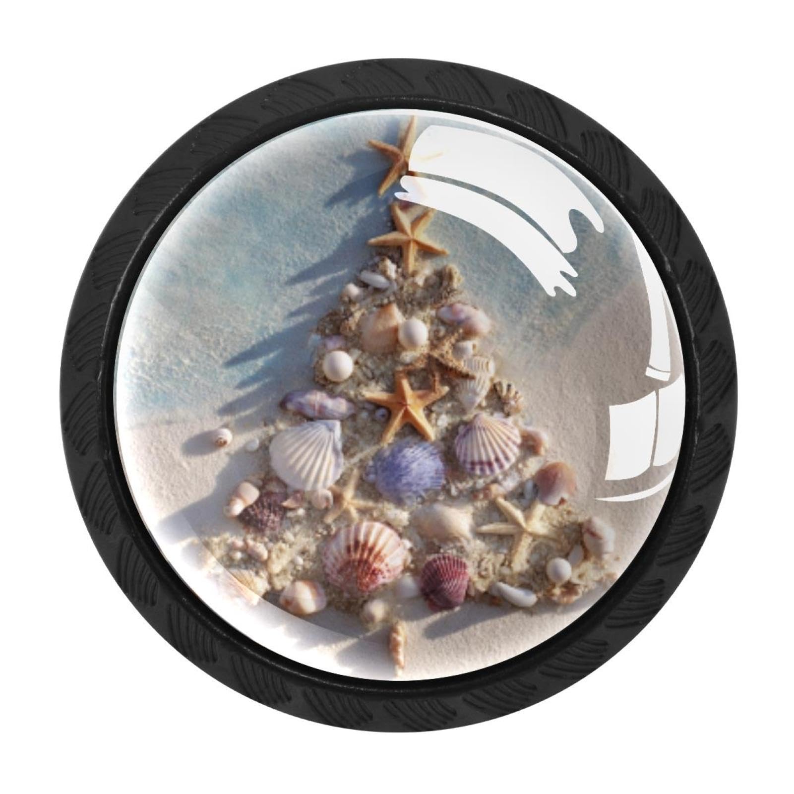 CHENZZZZ 4 pcs Christmas Tree Beach Seashells Starfish (3) Cabinet Knobs Crystal Drawer Pulls for Kitchen, Bathroom Cabinet, Dresser and Cupboard