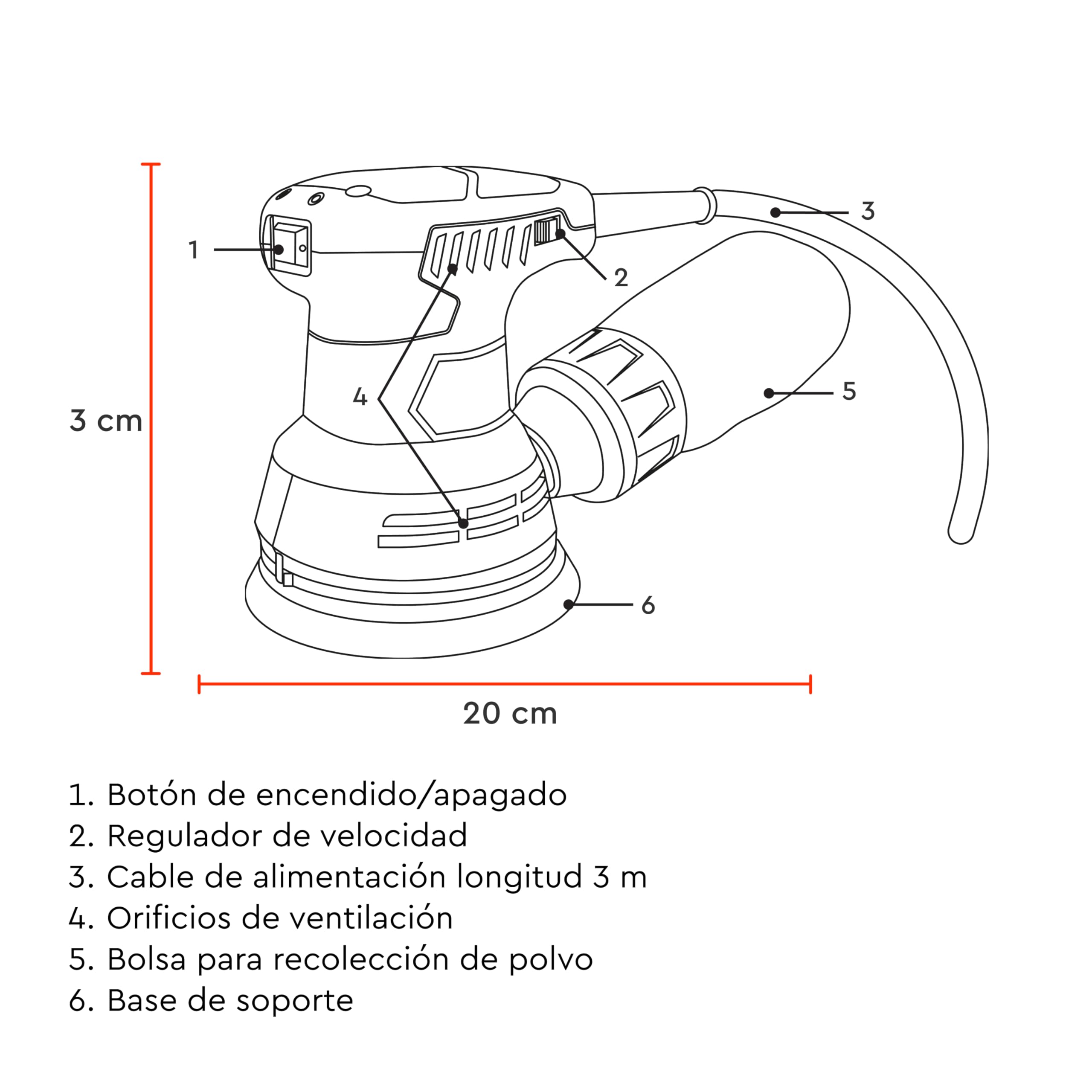 Lijadora Orbital Dnipro-M PE-29S 290W 125mm, con 20 Discos Incluidos