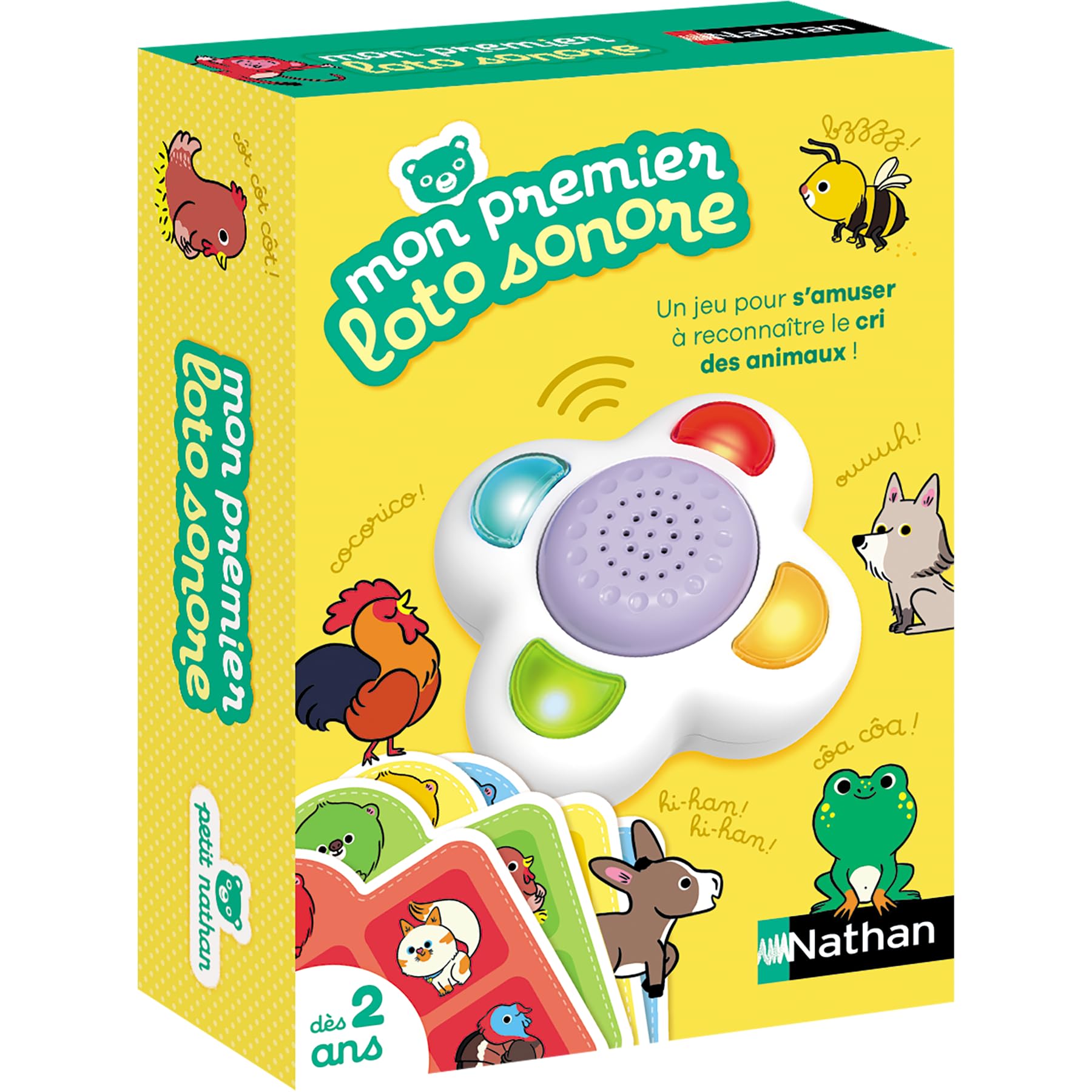 NATHAN My First Sound Lotto - Animal Sound Recognition Game for Toddlers & Little Kids (2-4 Players, 24 Animal Tokens, 4 Boards, 1 Electronic Box with 2 AAA Batteries Not Included)