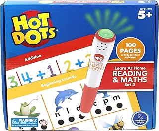 Learning Resources Hot Dots Learn at Home Reading & Maths Set 1, Interactive Preschool Literacy & Maths Learning, 2 Activity Books, 100 Pages, Ages 5+