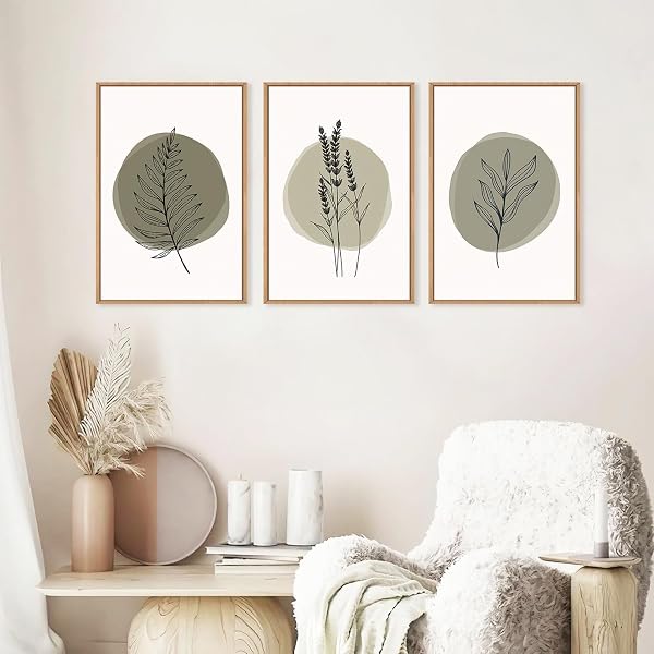 TOARTi Sage Green Leaves Framed Canvas Wall Art Set, Nature Boho Botanical Wall Decor, Modern Minimalism Leaf Wall Painting,Mid Century Plant Art Prints for Living Room Bedroom Farmhouse 12x16inchx3 - 2