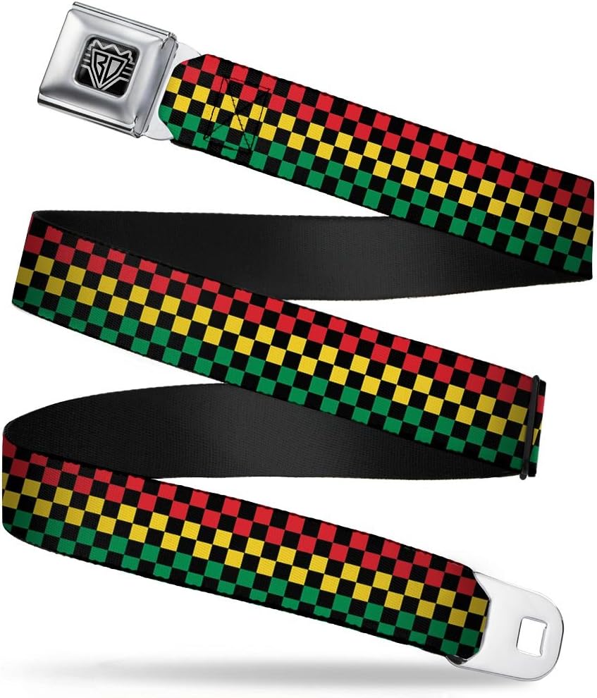 Buckle-DownSeatbelt Belt - Checker Black/Rasta - 1.0" Wide - 20-36 Inches in Length, Black