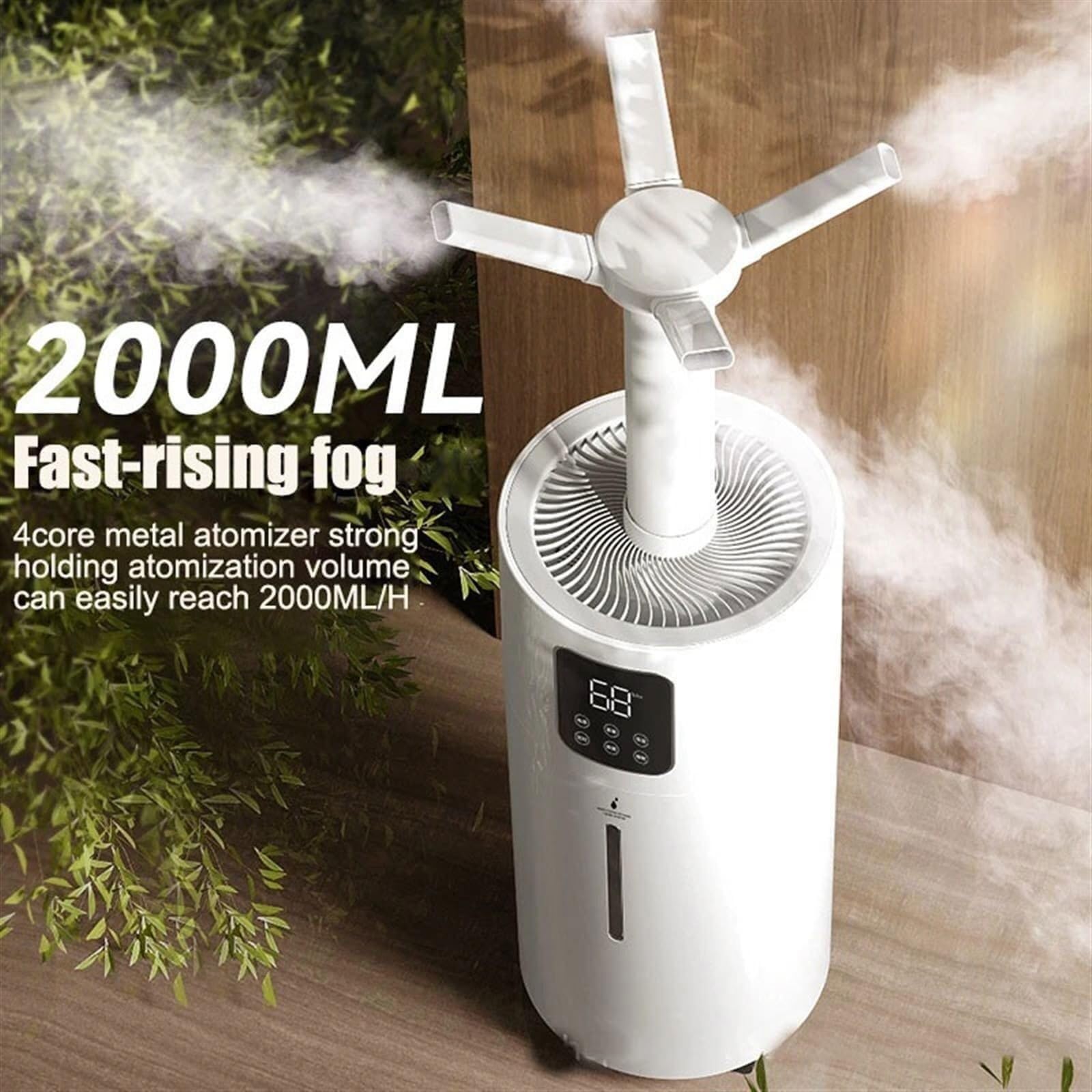 Nawilżacz powietrza do sypialni, 25 l, przemysłowy nawilżacz powietrza z pilotem zdalnego sterowania, dysza czterostrumieniowa, ekran dotykowy LED, 2000 ml, duża objętość mgły, nawilżacz całego domu