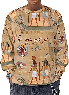 Egyptian Hieroglyphs And Pharaohs Men's Sweatshirts Basic Crew Neck Long Sleeve Pullover Sweater Tees Tops