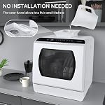 Hermitlux Countertop Dishwasher, 5 Washing Programs Portable Dishwasher With 5-Liter Built-in Water Tank For Glass Door