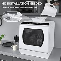 Vista 4 de Hermitlux - Lavaplatos de encimera, 5 programas de lavado portátil con tanque de agua integrado de 5 litros para puerta de cristal