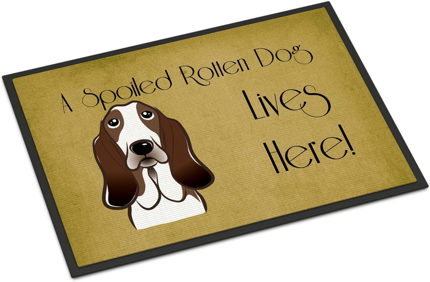 Caroline's Treasures BB1491JMAT Basset Hound Spoiled Dog Lives Here Doormat 24x36 Front Door Mat Indoor Outdoor Rugs for Entryway, Non Slip Washable Low Pile, 24H X 36W
