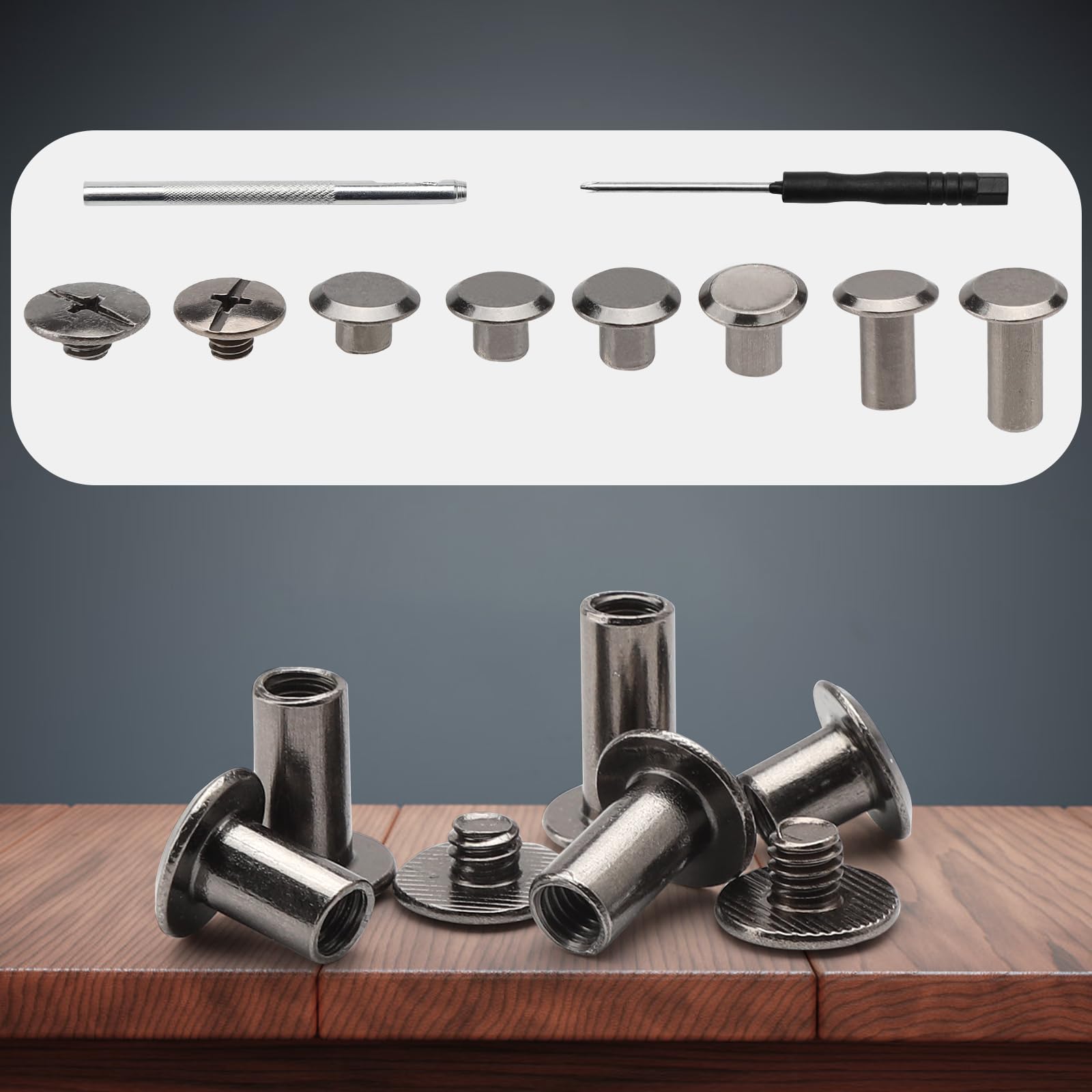 Set 110 Viti Chicago Per Pelletteria - M5 In 6 Misure, Con Attrezzi, Per Borse, Cinture E Fai Da Te