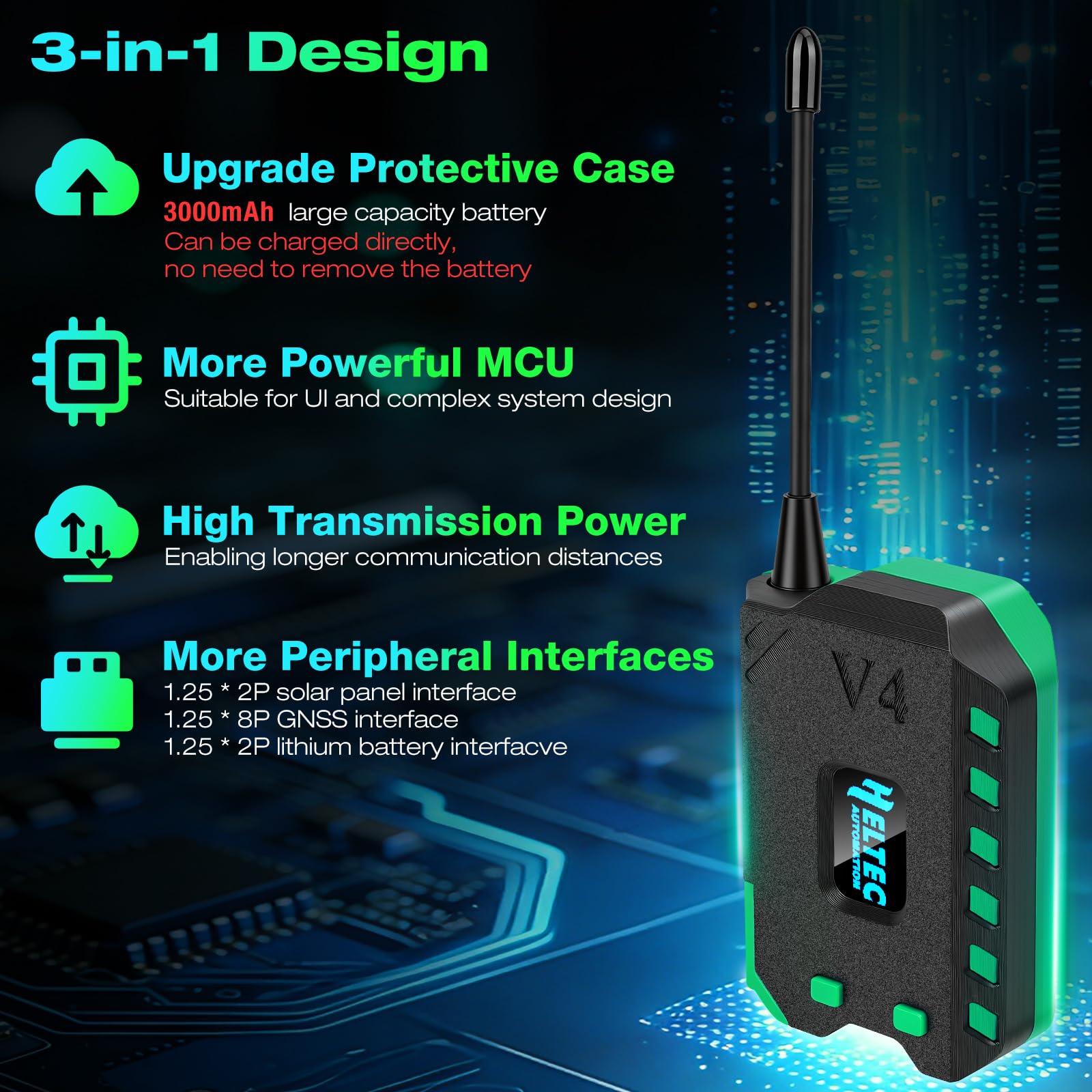 Scheda di sviluppo ESP32 LoRa V4 + batteria da 3000 mAh + kit custodia con antenna 915 MHz, aggiornata ESP32 S3 SX1262, 2 MB PSRAM 16 MB Flash V4 dispositivi per Mesh Tastic Ar duino IoT (2