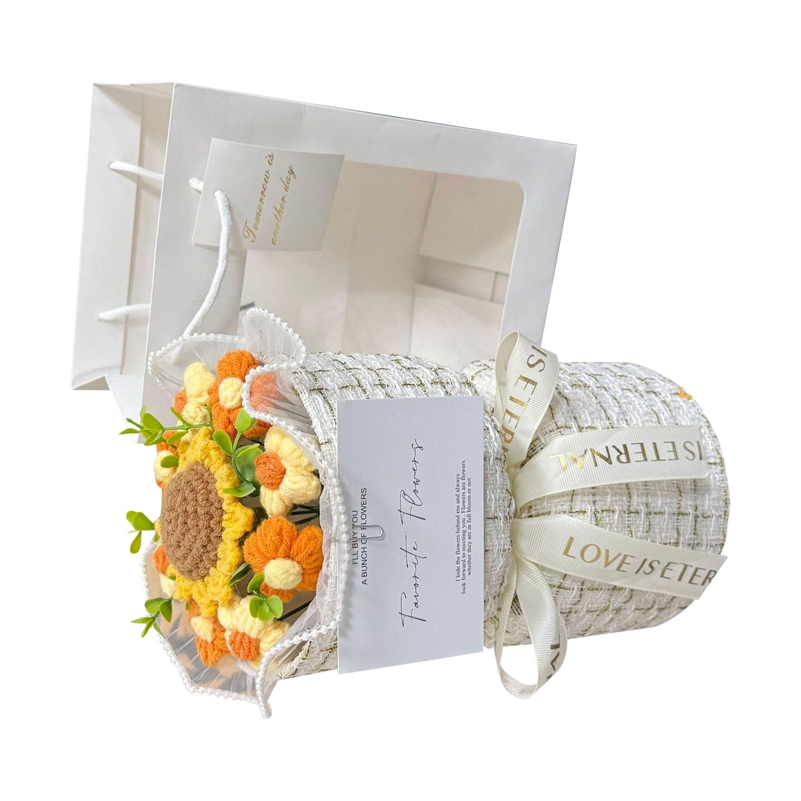 Carotoe Xiangrikui Delicate Artificial Crochet Flower Bouquets Gradients Color Knitted Florals Table Centerpiece Decoration Crochet Flower Arrangement