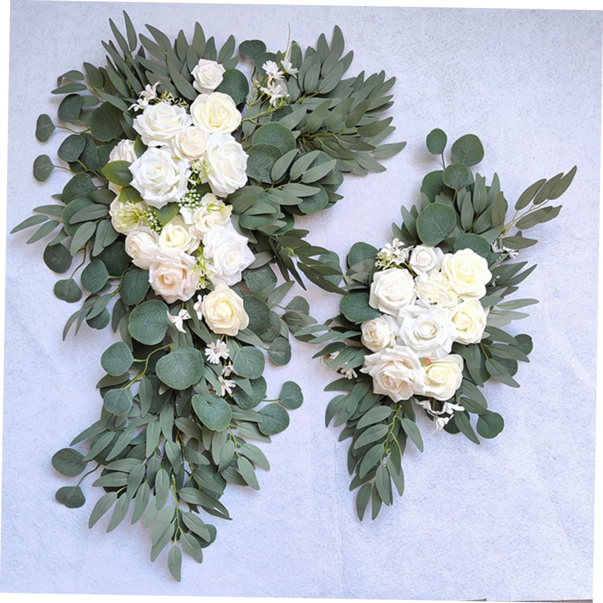 VALICLUD Künstlicher Blumenbogen für Hochzeit, 1 Satz Weiße Kunstblumen | Seidenblüten mit Tüll, Natürlicher Look, für Innenbereich und Tischmitte, Romantische Hochzeitsdeko