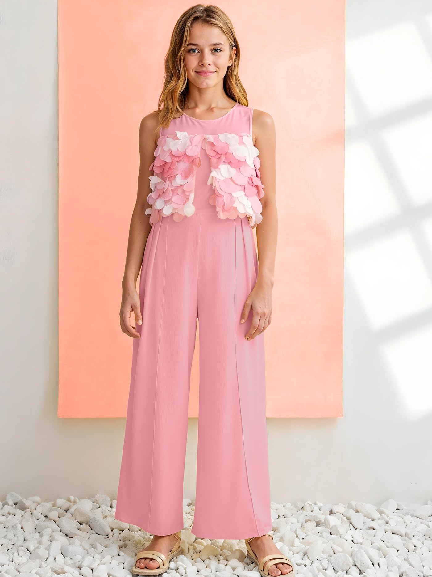 Abel & Lula Tuta lunga chiffon fiori 3d per Bambine e ragazze Orchidea