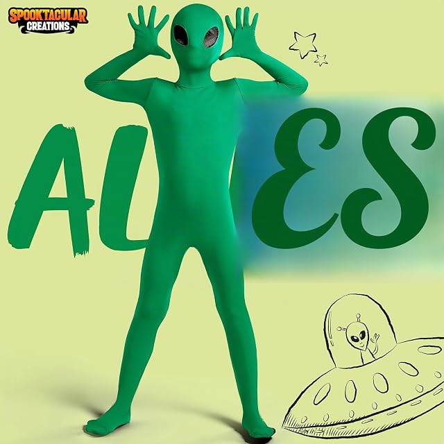 Foto 2 de 7 de Spooktacular Creations - Disfraz de alienígena para niños, disfraz de extraterrestre verde para niñas…