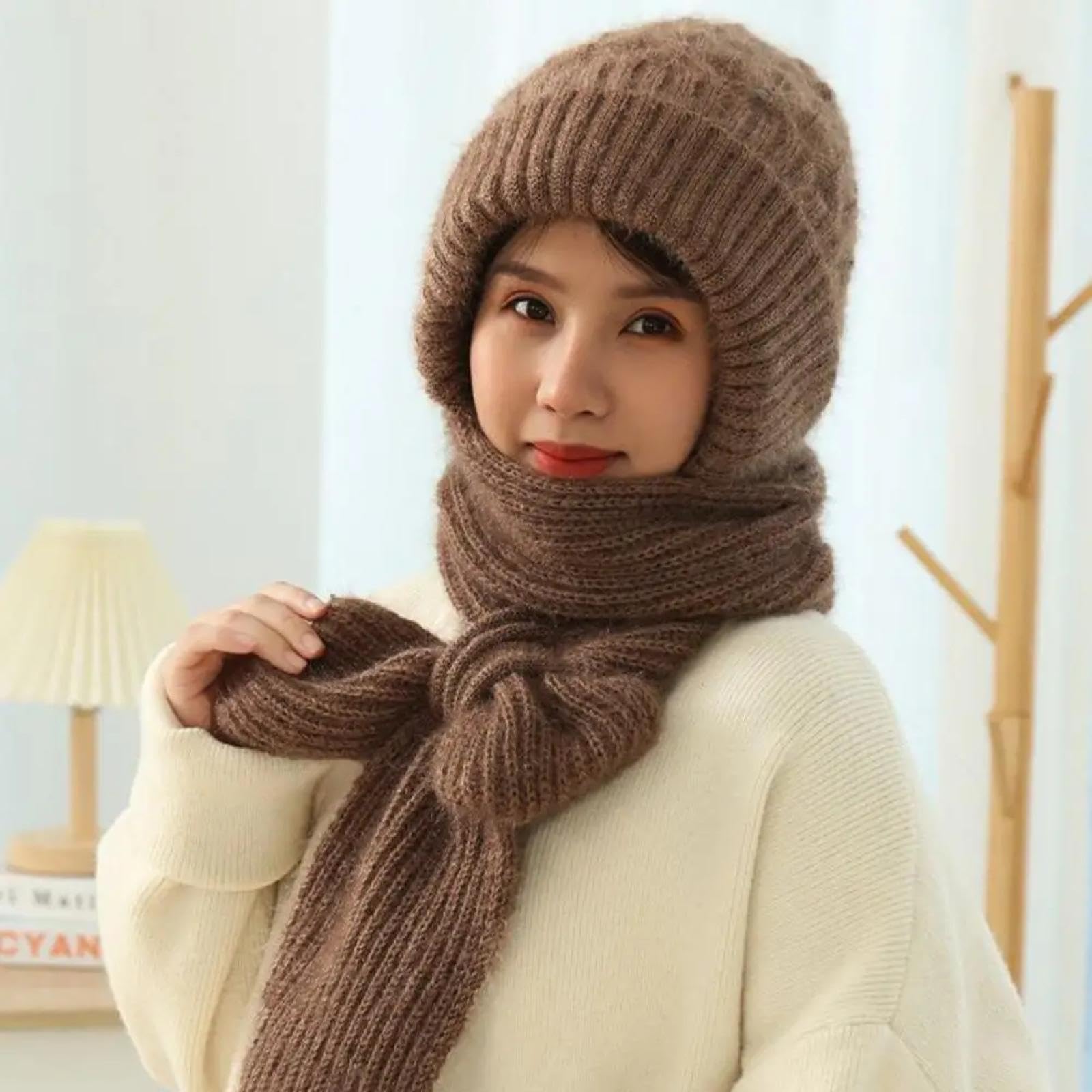 Schals Damen Tücher Halstuch Scarf Gestrickter, Superweicher, Verdickter, Winddichter Beanie-Schal