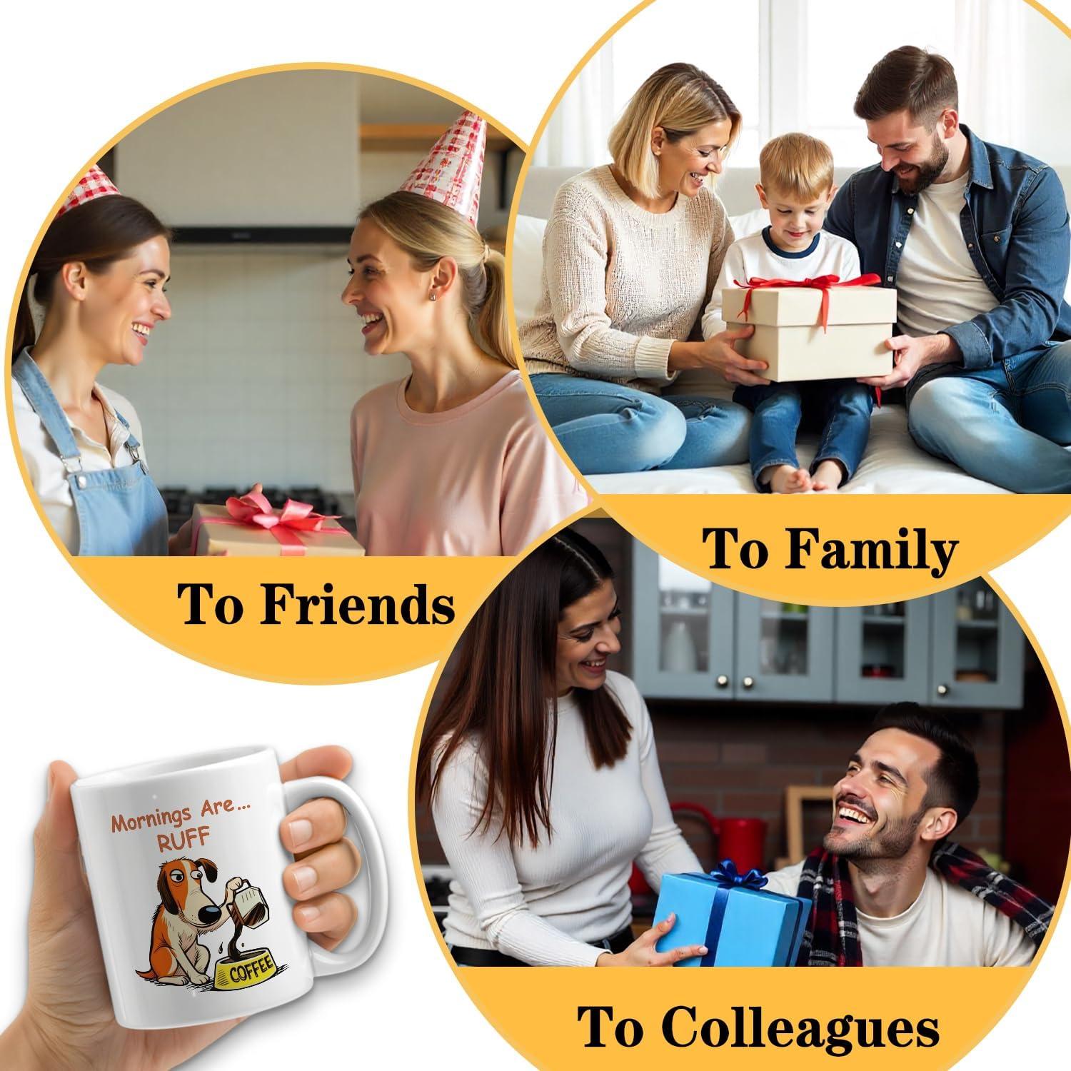 Funny Dog Coffee Mug, Mornings are Ruff, 11oz Ceramic Double Sided Print Coffee Tea Cup, Humor Office Gifts for Women Men Dog Lovers, Christmas Birthday Gifts for Employee Colleague Friend - Image 4