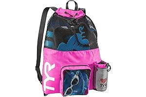TYR Big Mesh Mummy Backpack in Pink for Swimming Gear, Gym Essentials,...