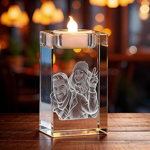 Cubo de fotos de cristal 3D personalizado, marco de portavelas de cristal grabado con láser, conmemorativo para papá, mamá, él, ella, recuerdo de