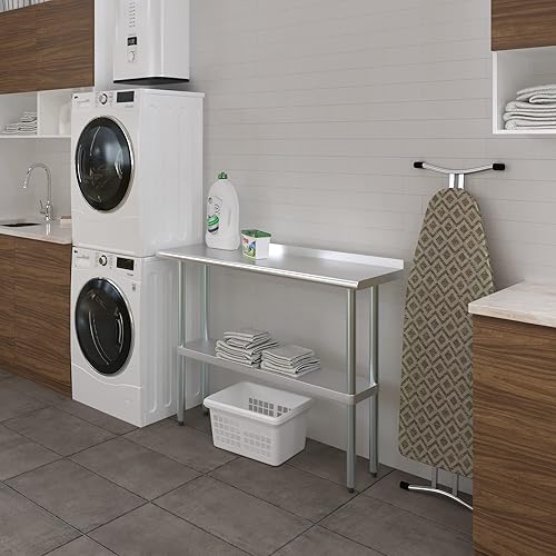 Miniatura 5 de AmGood Mesa de trabajo de acero inoxidable de 48 pulgadas de largo x 14 pulgadas de profundidad con salpicadero de 1.5 pulgadas  Mesa de preparación