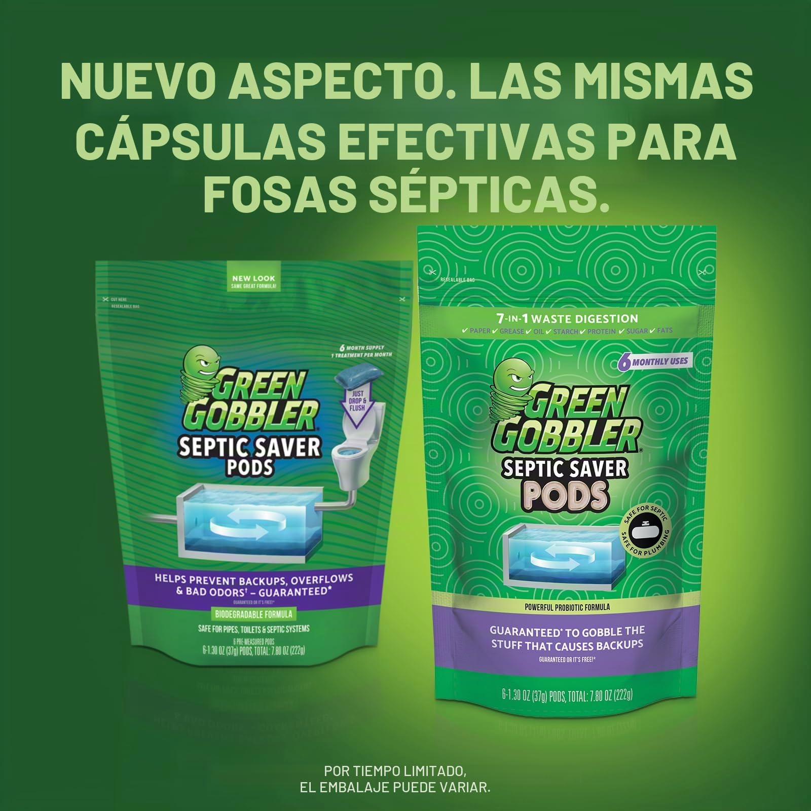 Green Gobbler Paquetes de tratamiento de tanque séptico, suministro de 12 meses, potentes bacterias naturales y enzimas para prevenir costosos problemas sépticos, respaldos, mal olor